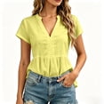 thumbnail image 5 of ClodeEU Women's V Neck Pleated Short Sleeve Blouse, Casual Loose Fit Solid Color Top Yellow,Women's Plus M, 5 of 6