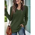 thumbnail image 4 of Womens Long Sleeve Tops V Neck Shirts Light-Weight Tunic Sweaters Fashion Dark Green XL, 4 of 9