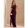 thumbnail image 3 of Maroon One Shoulder Ruched Wrap Maxi Dress With Asymmetrical Ruffle Hem And Draped Detail, 3 of 7