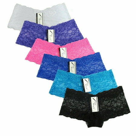 6-Pack Women s Lace Boyshorts Bikini Panties Sexy Boy Shorts Panty Underwear (2XL)