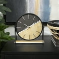 thumbnail image 2 of DecMode 9" Black Wooden Geometric Clock with Brown Wood Accents, 2 of 11