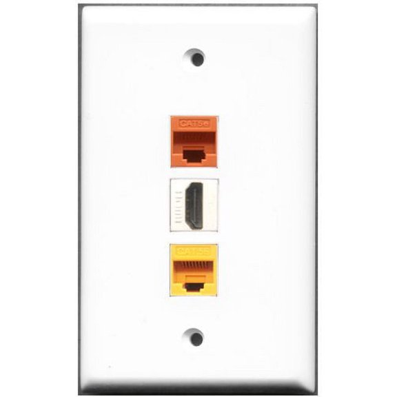 RiteAV - 1 Port HDMI 1 Cat5e Ethernet Yellow 1 Cat5e Ethernet Orange Wall Plate