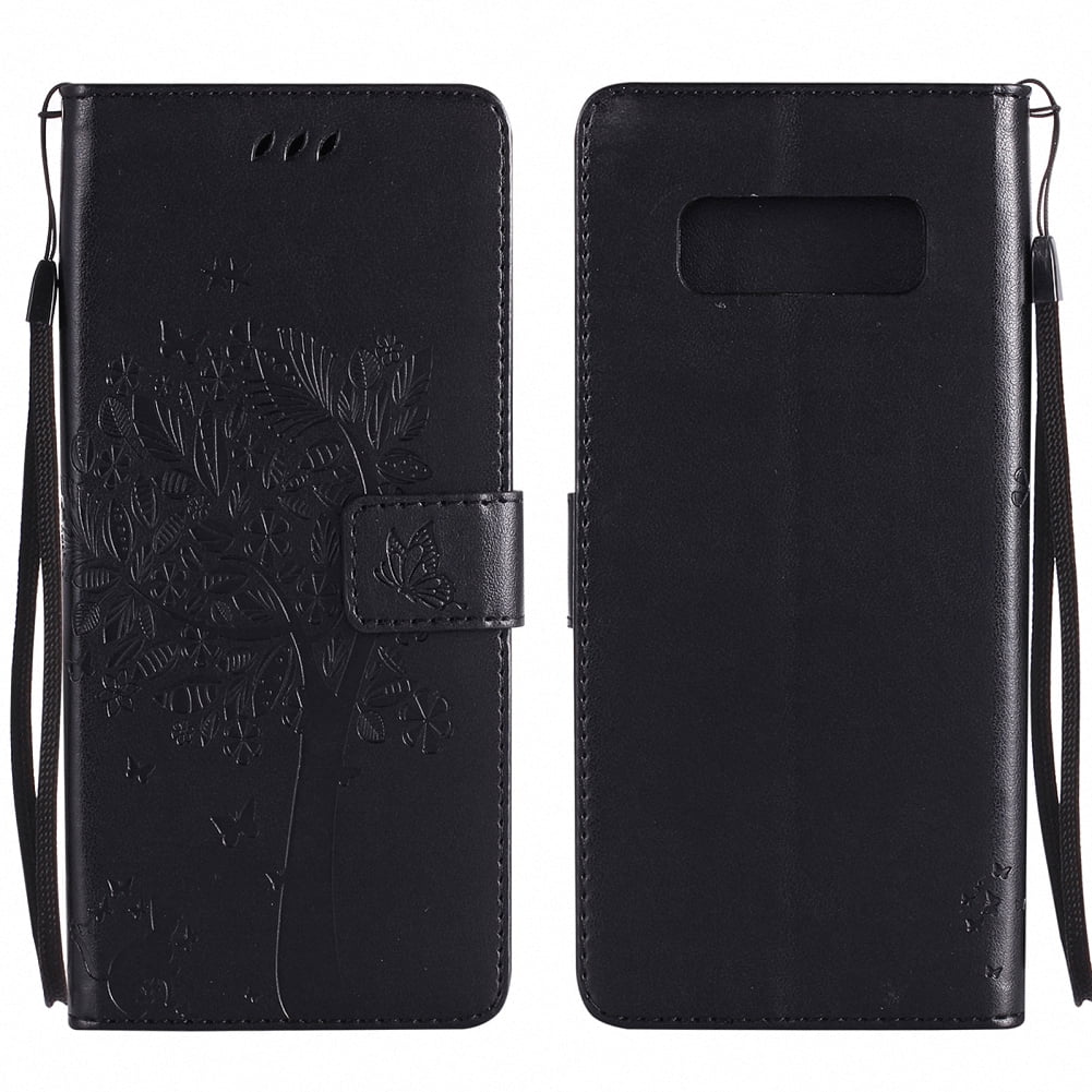 Galaxy Note 8 Case, Galaxy Note 8 Wallet Case, Allytech Ultra Thin PU Leather Full Body Protective Case Embossed Cat & Tree Folio Flip Stand Cover for Samsung Galaxy Note 8 G9500 Phone, Black