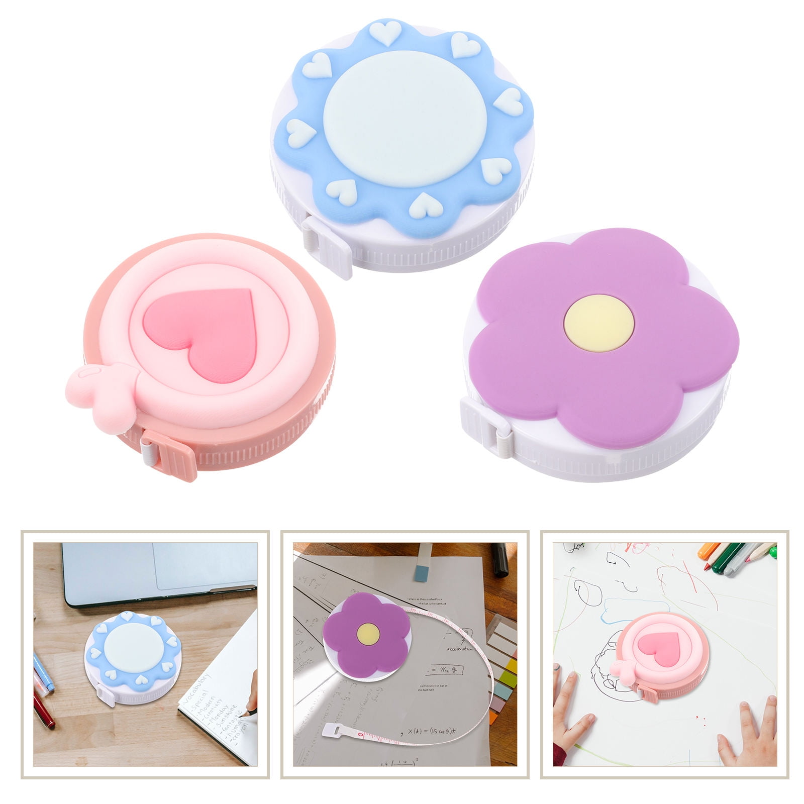 Minkissy 3 Pcs Purple Measuring Tape Mini Tape Measures Compact Measuring Tape PVC Measuring Tool Office Use