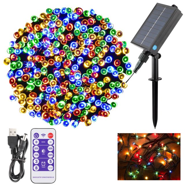 Outdoor Solar String Lights, 105ft 300-LED Multi-Color Waterproof Solar Fairy Lights with 8 Modes, Twinkle Decorative Tree Lights for Garden, Yard, Wedding, Party, Barbecue