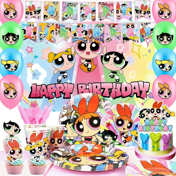 The Powerpuff Girls Birthday Decorations for Kids,Party Decorations & Party Tableware Set- The Powerpuff Girls Birthday Banner Balloons Plates Napkins etc The Powerpuff Girls Birthday Party Supplies