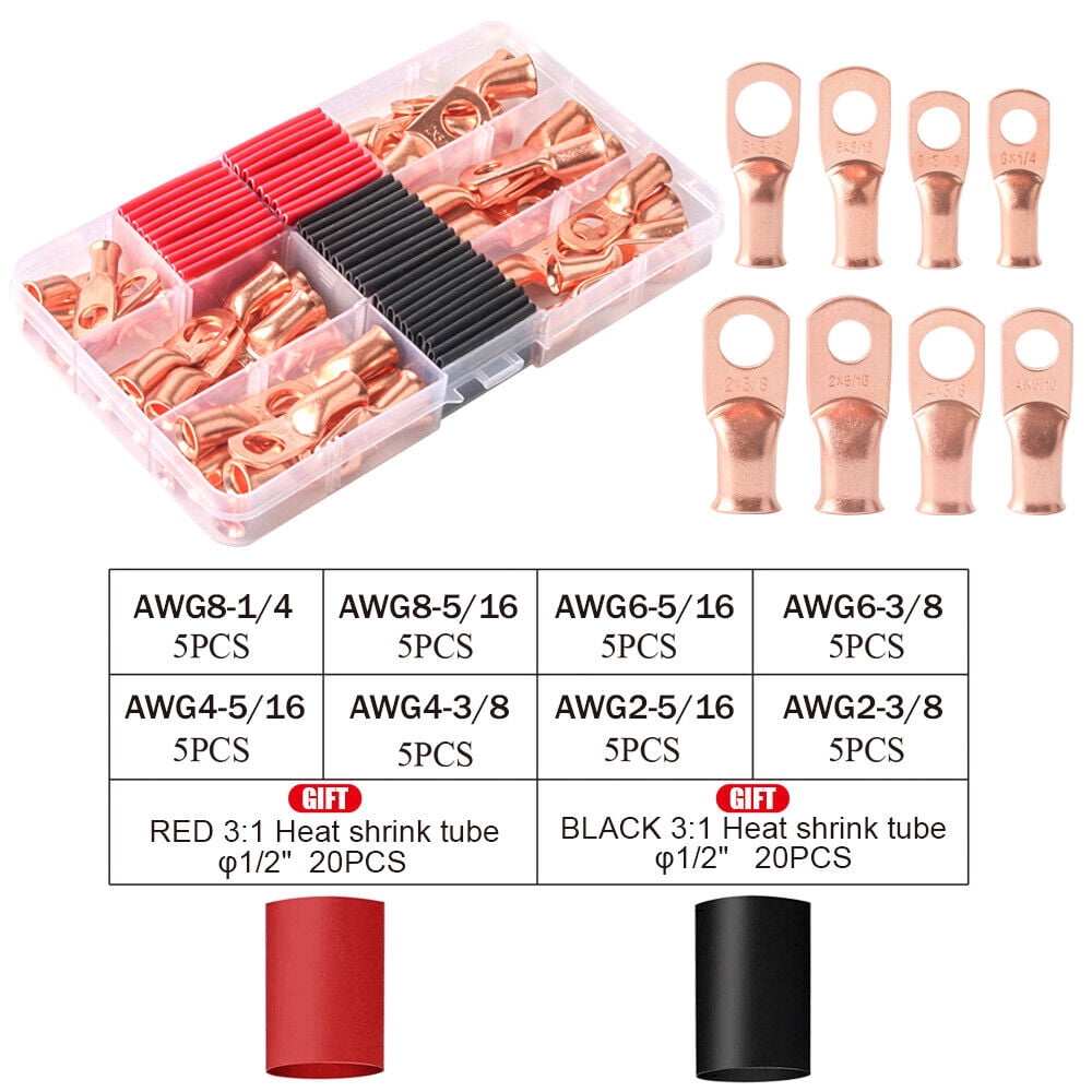 40pcs Copper Battery Welding Cable Lug Wire Ring Terminals Crimp Connectors