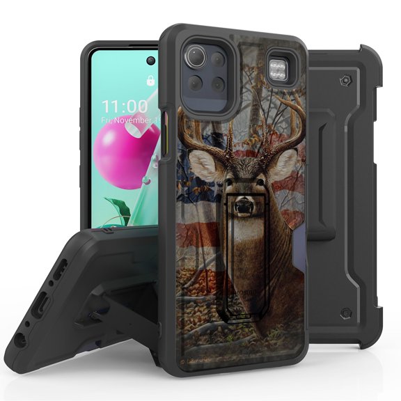 ANJ  Rugged Hybrid Shockproof Case w/Kickstand   Holster Clip Card Slot Cover for LG K92 5G - American Buck