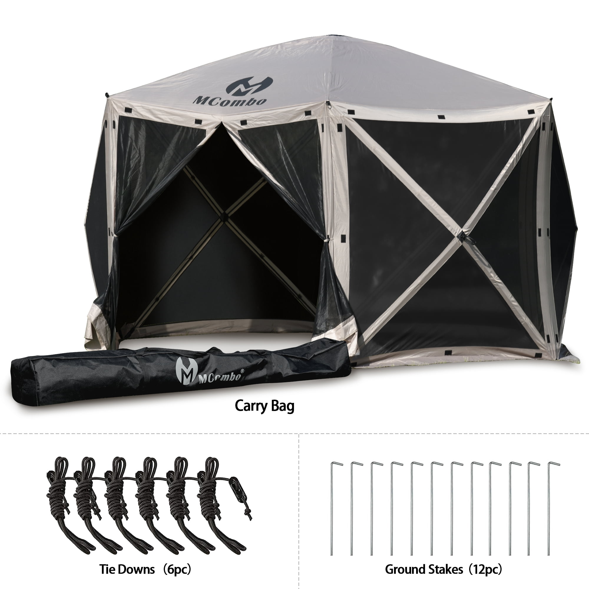 MCombo 6-Sided Gazebo Portable Pop up Tent Canopy for Party (6-8 Persons), Tan 1024