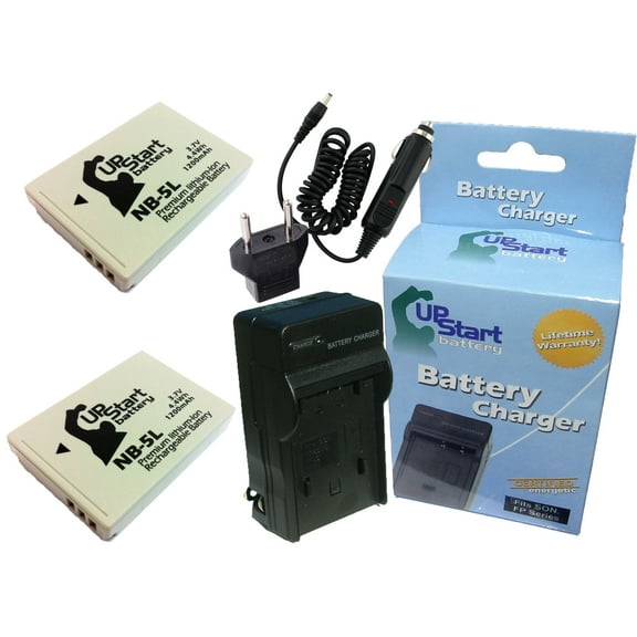 2x Pack - Canon PowerShot SD900 Battery   Charger with Car & EU Adapters - Replacement for Canon NB-5L Digital Camera Battery and Charger (1200mAh, 3.7V, Lithium-Ion)