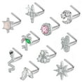 thumbnail image 1 of Dsseng 10Pcs Nose Rings Cubic Zirconia Nose Studs 20G Shiny Mix Style Nose Piercings Silver, 1 of 9