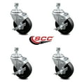 thumbnail image 2 of 4 Inch Soft Rubber Wheel Swivel ½ Inch Threaded Stem Caster Set with Brake SCC, 2 of 2