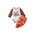 thumbnail image 2 of Qiylii Toddler Halloween Outfit Stripe Long Sleeve Romper+Pumpkin Pants, 2 of 9