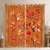 Feelyou Rustic Flower Floral Curtains Pack of 2 (42x84 Each), Orange Cherry Blossoms Curtains Blackout, Old Fashion Style Bedroom Curtains, Living Room Curtains Decor