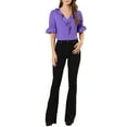 thumbnail image 3 of Allegra K Women's Ruffled V Neck Puff Elbow Sleeve Semi-Sheer Chiffon Blouse, 3 of 7