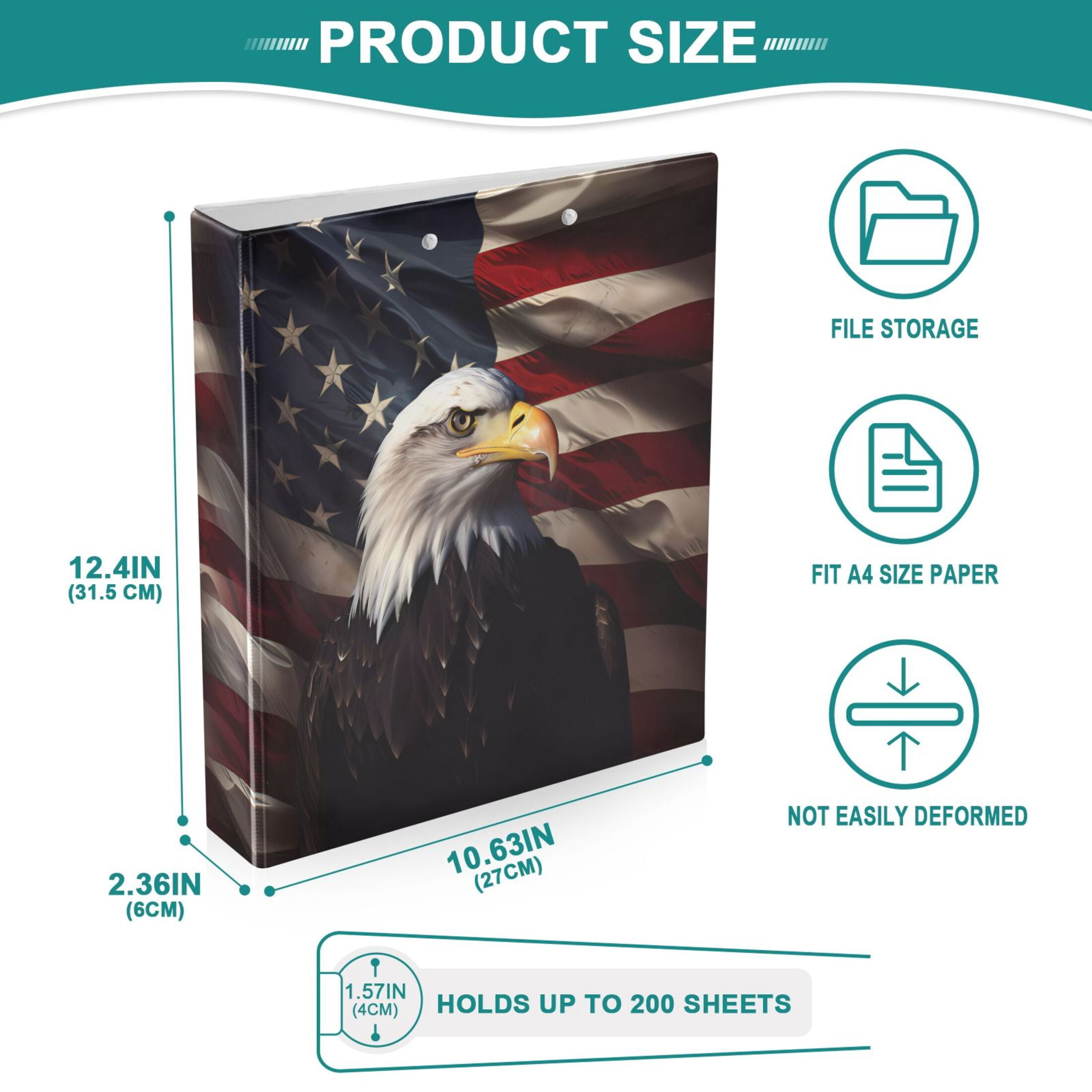 joogoo Eagle and Flag Hardcover 3 Ring Binder 1.5" Round Rings Interior Pockets Binders Organizer 2 Pack