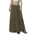 thumbnail image 5 of Women’s Long Tiered Maxi Skirt with Elastic Waist Lightweight Flowing Fabric Boho Style Casual Wear for Everyday Use Army Green L, 5 of 5