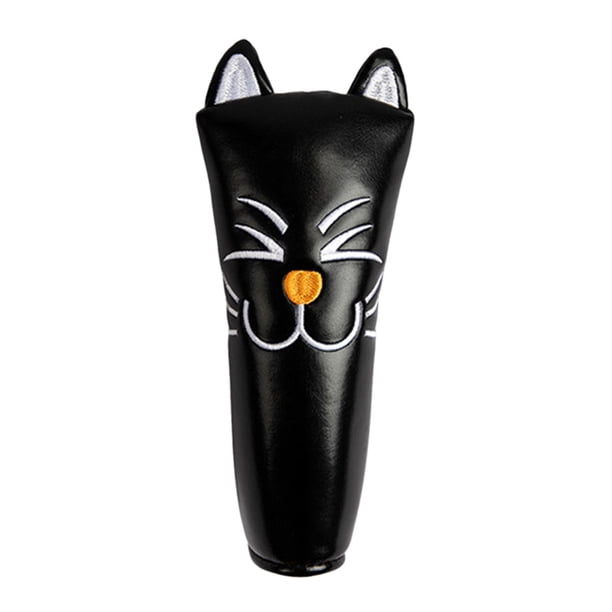 Fundas para cabezas de golf, equipo, mazo, putter, patrón de gato, accesorios de cuero PU para golf Negro y liso