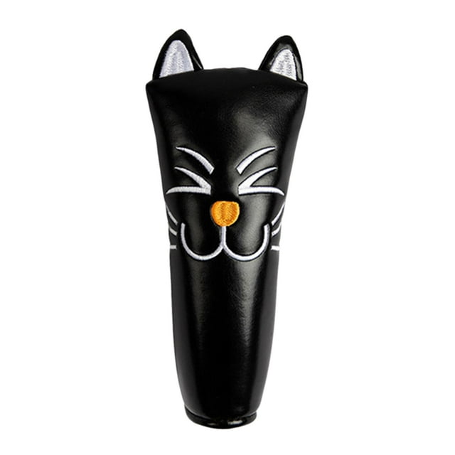 Couvre-tête de Club de Golf Motif Chat Accessoires Putter Couvre-Tête Droit Noir