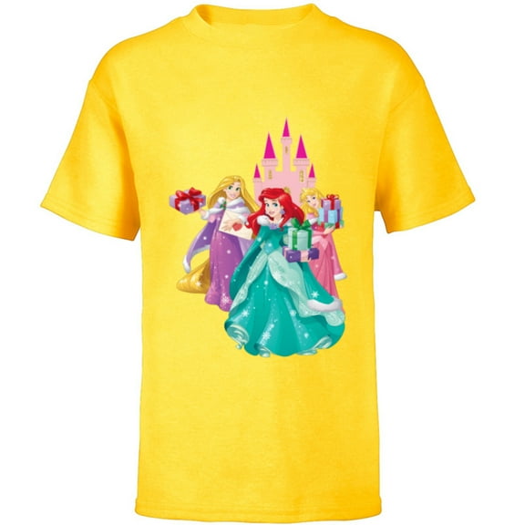 Disney Princess Ariel, Rapunzel, and Aurora Gifts - Short Sleeve T-Shirt for Kids - Customized-Yellow