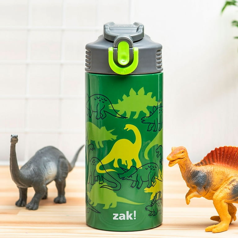 Kids Stainless Steel Insulated Water Bottle Vacuum with Staw 13 oz, Beige Dinosaur