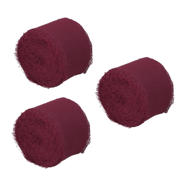 Cinta de seda de gasa con flecos Uxcell de 1.5" x 7 yardas, 3 rollos, hecha a mano, cinta deshilachada, burdeos