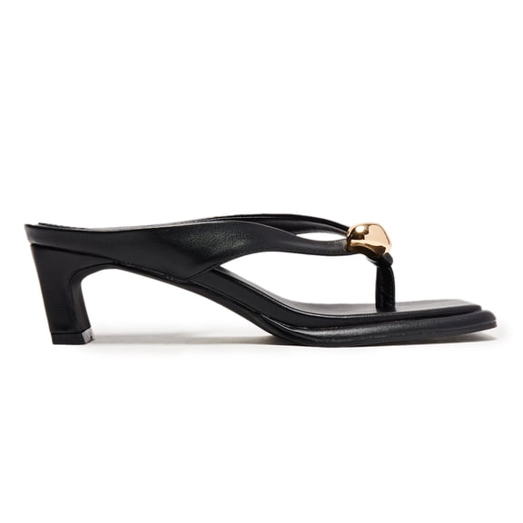 YDN Women Trendy Open Split Toe Thong Sandals Slip on Kitten Low Heel Mules Daily Dress Shopping Outdoor Slides Size 7 Black