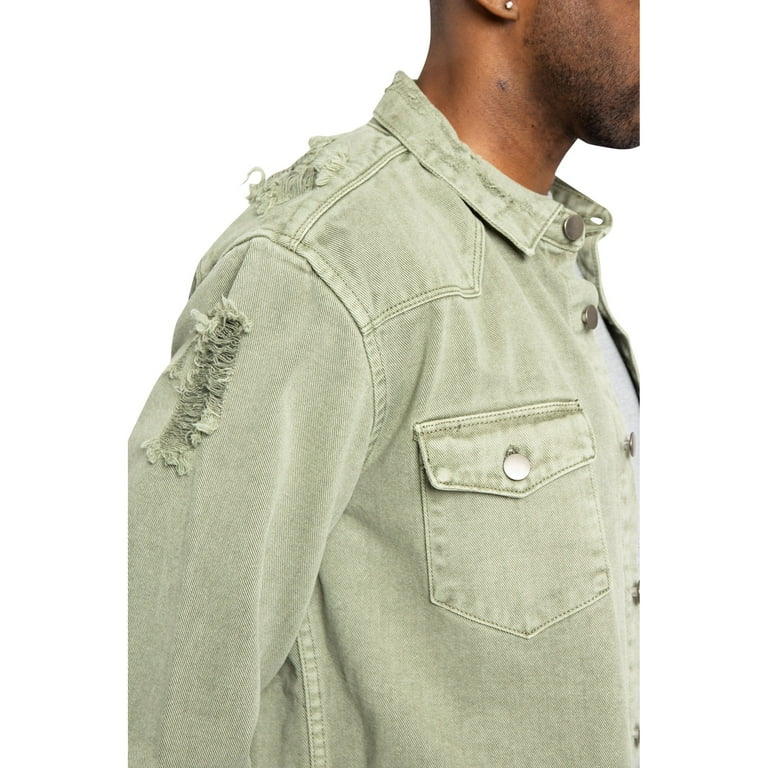 Victorious Men s Long Sleeve Button Up Denim Shirt DK158 Jade