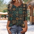 thumbnail image 3 of Lmueinov 3/4 Length Sleeve Womens Tops Vintage Print Loose Fit Casual Boho Tops Crew Neck Flowy T-Shirts Vacation Outfits for Women Summer Fall Travel, 3 of 6