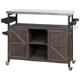 thumbnail image 3 of Outdoor Kitchen Island, Grilling Bar Cart With Storage, Spice Rack, Internal Storage Rack, Stainless Steel Tabletop, 4 Wheels Rolling Kitchen Island For Backyard, 3 of 9