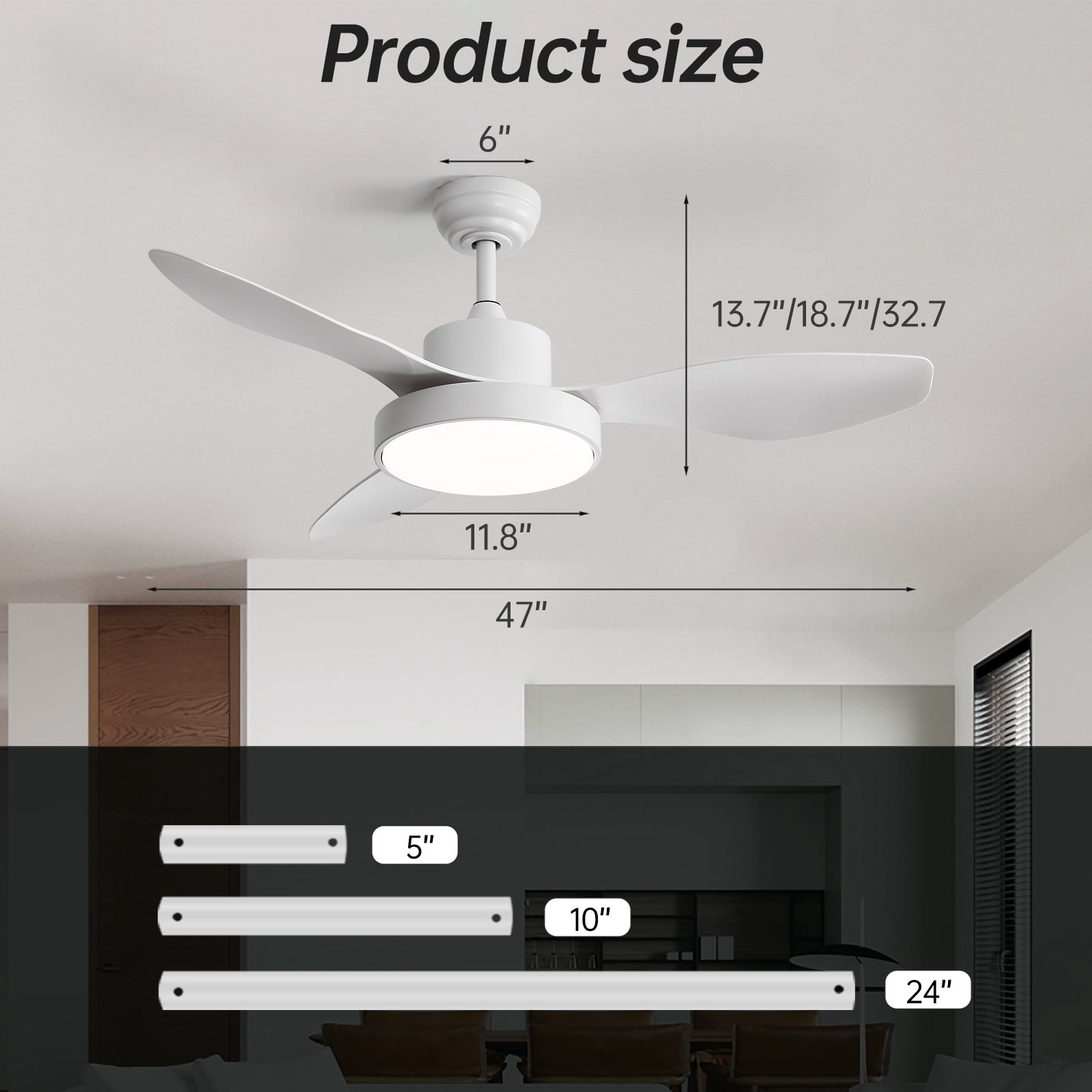 Sofucor 47-Inch Modern Ceiling Fan with LED Dimmable Lights, Remote, Reversible, 3CCT, Quiet 6 Speeds