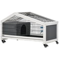thumbnail image 1 of PawHut Wooden Rabbit Hutch with No-leak Tray, Wheels, Water Bottle, 1 of 10