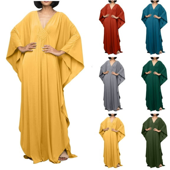 Eiyaclvo Women's Long Kaftan Maxi Dress Plus Size Boho Swimsuit Cover Up Robes Loungewear Beach Cover Ups