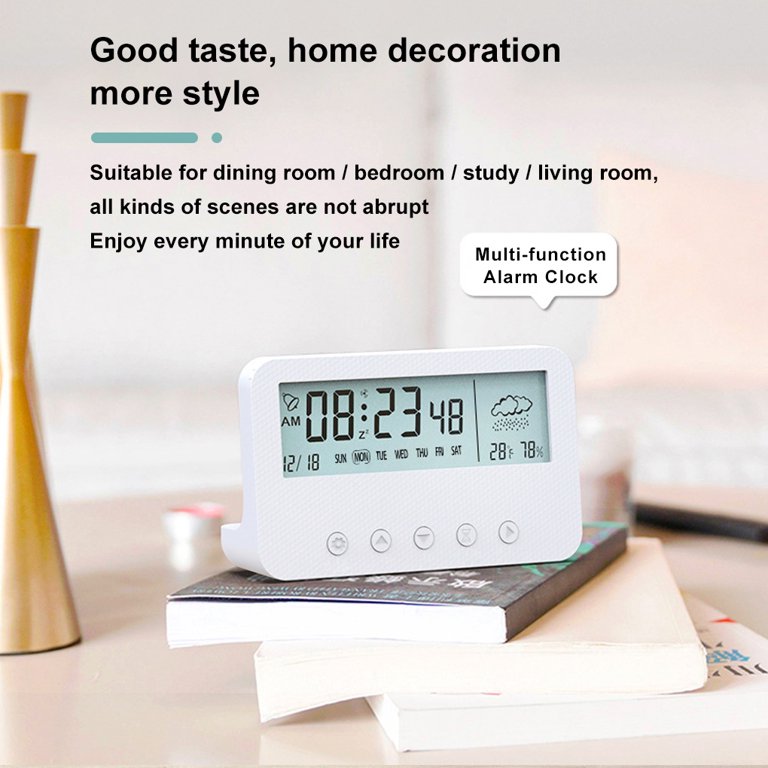 Digital Multifunctional Desk Clock with Thermometer, Humidity Checker,  Alarm Clock, Calendar, Digital Clock with 5 Functions, Alarm Clock for