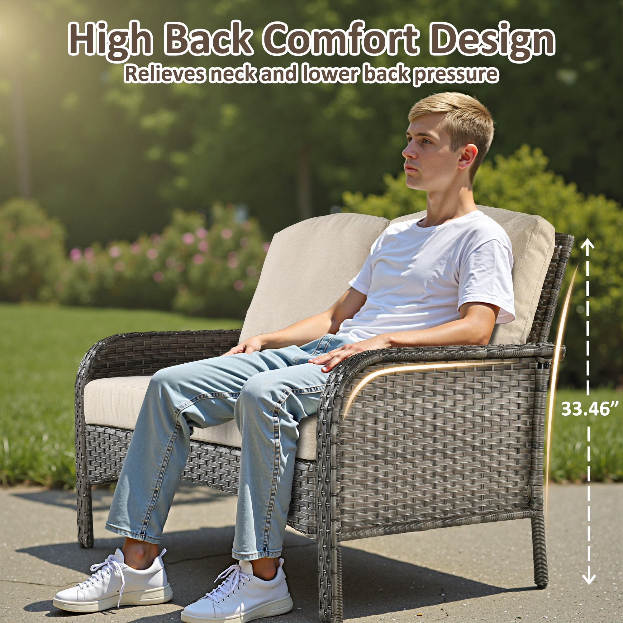 Toject Patio Furniture Set, 5 Pieces Outdoor Conversation Set with High Back Loveseat and Swivel Chairs, All Weather Wicker Outside Furniture for Porch, Balcony (Beige)