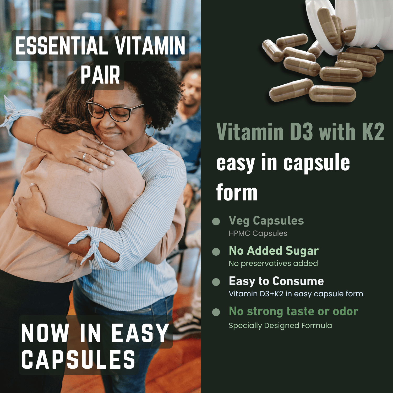 Heroot Vitamin D3 + K2 Capsules | 125 mcg D3 & 100 mcg K2 per Capsule | 120 Veg Capsules | 120 Servings | Daily Supplement