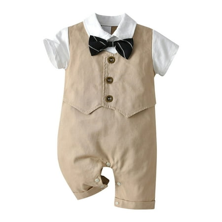 

ZRBYWB Baby Boy Clothes Gentleman White Shirt Bowtie Tuxedo Onesie Jumpsuit Overall Romper For 3 To 18 Months Cute Summer Clothes