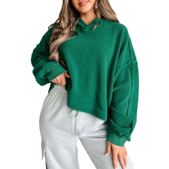 Cozy Women's Dark Green Sherpa Fleece Drop Shoulder Hoodie | [ZhiHiMeRi] | (US 12-14)L