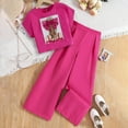 thumbnail image 2 of Rovga Girls Clothing Leisure Round Neck Short Sleeve Clothes Set Solid Color Wide Leg Pants Outfits Photograph Playsuit 7-8 Years Hot Pink, 2 of 7