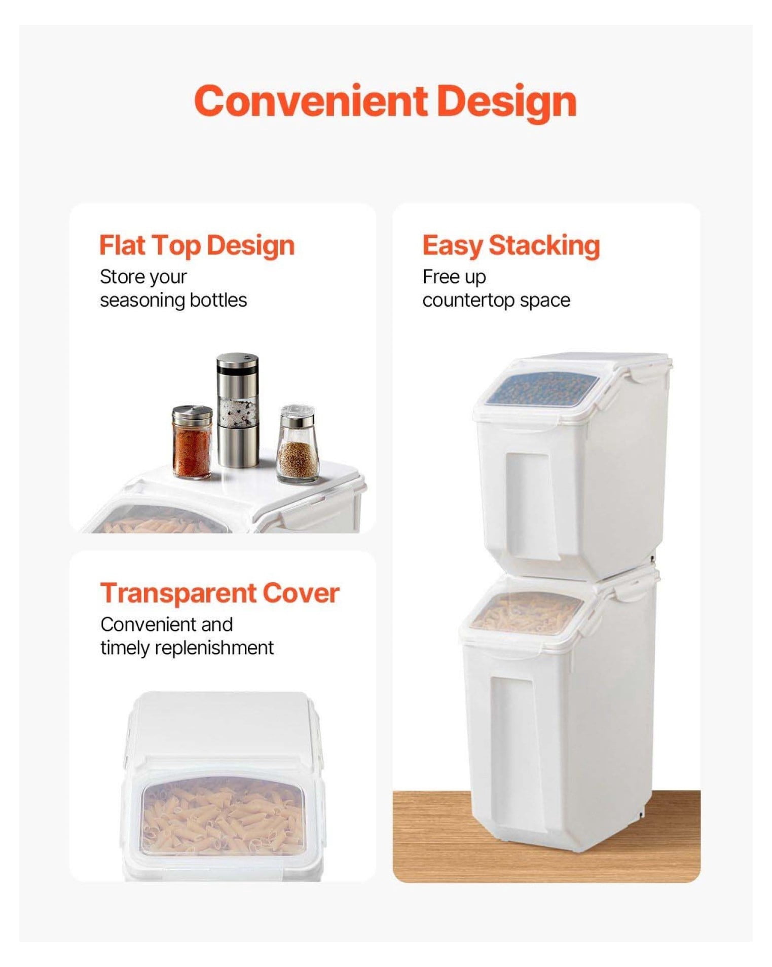 Airtight Food Storage Containers 4-Piece Set - 3.5/4.5 Gal Kitchen Bins - Large Capacity Rice, Pet Food, Dry Goods - Stackable, Wheels
