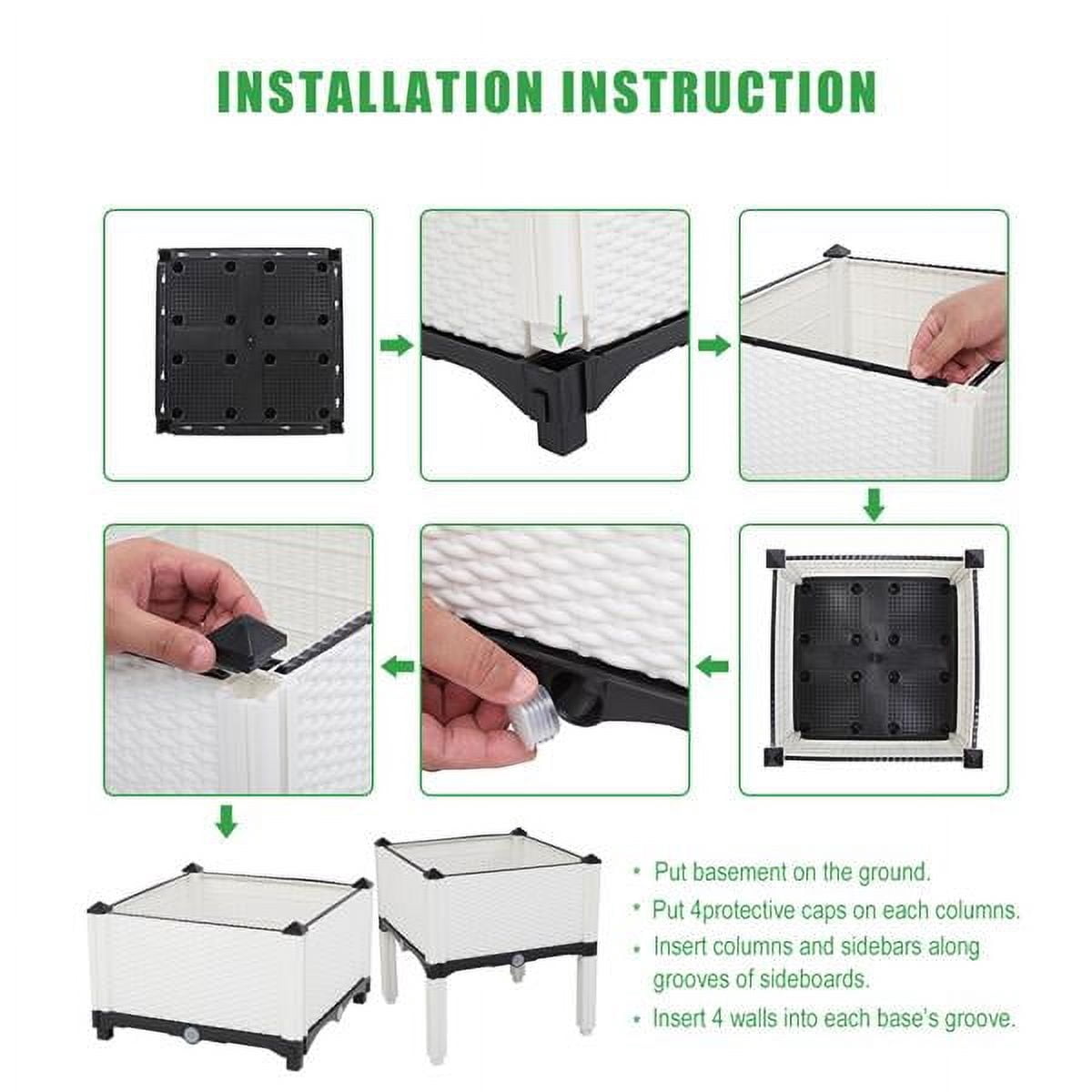2Pcs Free Splicing Injection Planting Box Rattan Pattern Garden Bed, Sturdy & Lightweight, Easy Assembly for Gardens, Patios, Balconies, White