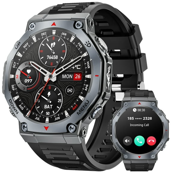 Haulvean Military Smart Watch for Men, 1.43-inch AMOLED Outdoor Sports Fitness Tracker Watch, with Answer/Make Calls/100 Sports Modes, fits for Android and Iphone Devices (Black)
