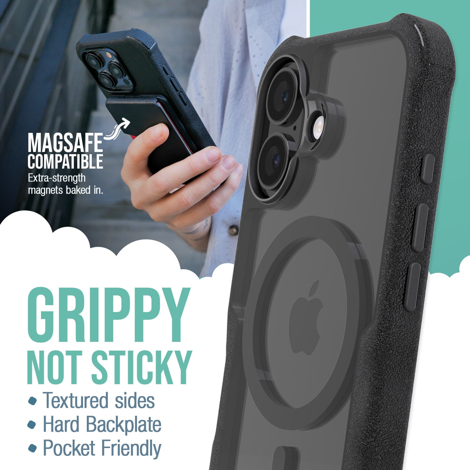 Smartish® iPhone 16 Protective Magnetic Case - Gripzilla Compatible with MagSafe [Rugged + Tough] Heavy Duty Grip Armored Slim Cover w/ Drop Tested Protection for Apple iPhone 16 - Clearly Black