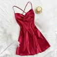thumbnail image 4 of JIAYUE Women's Dresses Solid Color Satin Silk Mini Backless V Neck Spaghetti Strap Sleeveless Summer Comfortable Dress Ladies Loungewear, 4 of 4