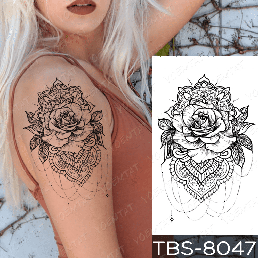 Temporary Flower Tattoo Realistic Body Art Rose Drawing Waterproof Sticker  Women 