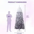 thumbnail image 3 of 6ft Pre-lit Snow Flocked Pencil Christmas Tree Fir Hinged Slim Corner Xmas Tree Holiday Decoration with 250 Incandescent Warm White Lights & 814 Snow Branch Tips, Purple Gradien, 3 of 9