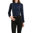 thumbnail image 5 of INSPIRE CHIC Women's Long Sleeve Button Up Ruffle Trim Contrast Piping Shirt Navy Blue M, 5 of 6