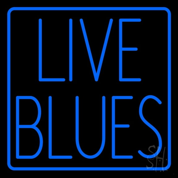 Live Blues Border LED Neon Sign 24" Tall x 24" Wide - inches Black Square Cut Acrylic Backing, with Dimmer - Premium built indoor Sign for Studio, Club, Home décor, Event, Workshop, Storefront.
