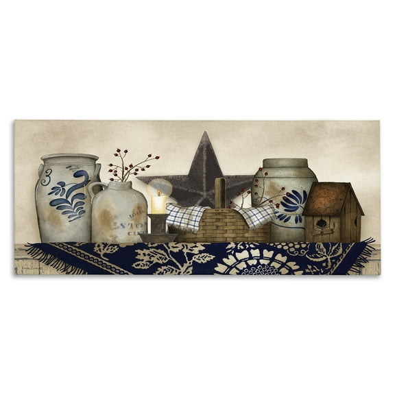 Stupell Industries Rustic Pottery Jars Botanical & Floral Painting Gallery Wrapped Canvas Art Print Wall Art, 24 x 10