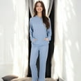 thumbnail image 4 of Women's Waffle Knit Hoodie Lounge Set with Front Pocket and Relaxed Fit Pants - Medium, Blue, 4 of 6